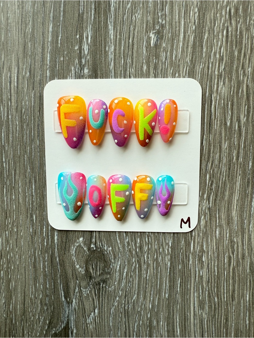 Colorful Gradient Press-On Nails with Letter Accents - Multicolor